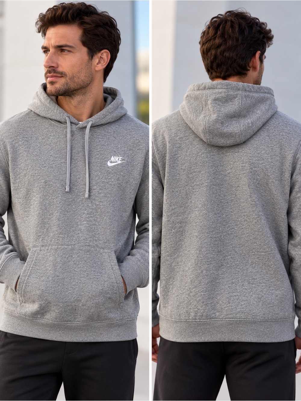 🌙✨🆕Nike Men’s Gray Pullover Hoodie with White Swoosh